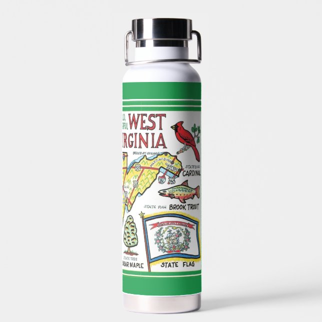 West Virginia Vintage Map  Water Bottle (Back)