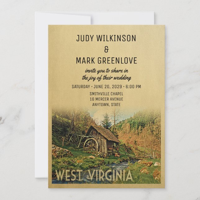 West Virginia Wedding Invitation Rustic Cabin Mill (Front)