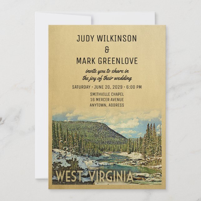 West Virginia Wedding Invitation Vintage Nature (Front)
