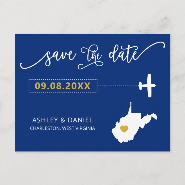 West Virginia Wedding Save the Date Map Postcard (Front)