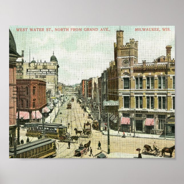 West Water St., Milwaukee, Wisconsin 1908 Vintage Poster (Front)