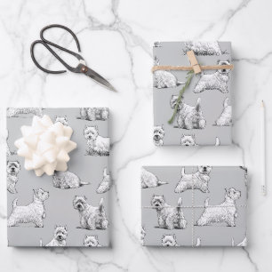 West White Terrier Wrapping Paper Sheets