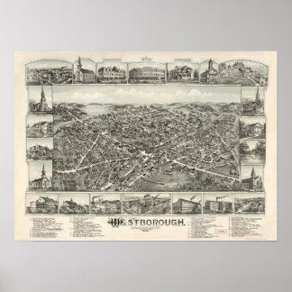Westborough Mass. 1888 Antique Panoramic Map Poster