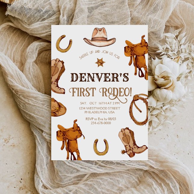Wester First Rodeo Wild West Cowboy Birthday Party Invitation (Creator Uploaded)