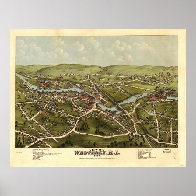 Westerly Rhode Island 1877 Antique Panoramic Map Poster (Front)