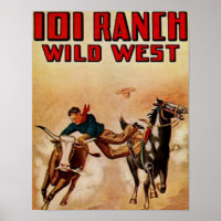 Western 101 Ranch Vintage Poster Steer Wrestler