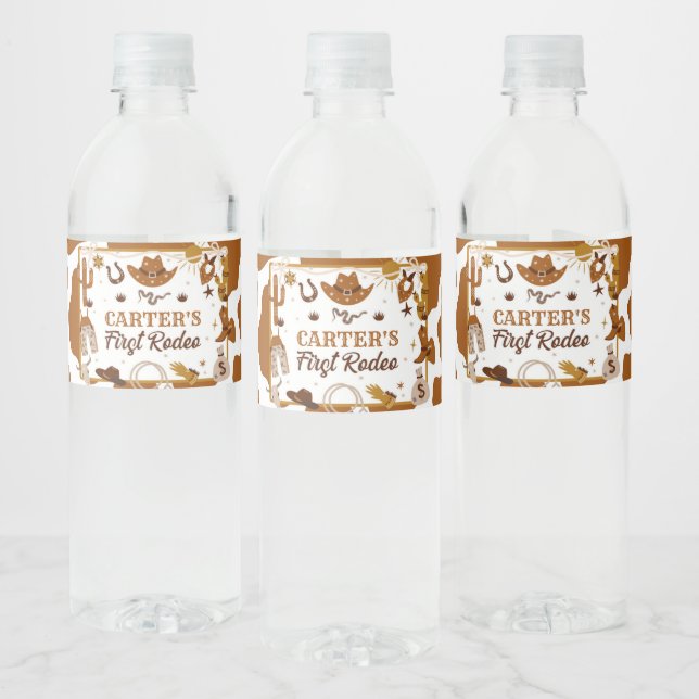 Western 1st Rodeo Birthday Party Water Bottle Label (Bottles)