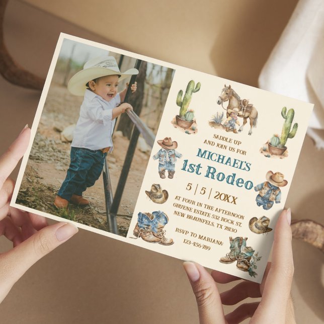 western 1st rodeo boy first birthday photo  invitation (Creator Uploaded)
