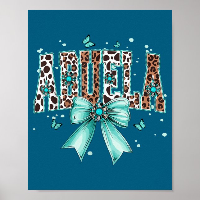 Western abuela bow cow teal turquoise feathers poster (Front)