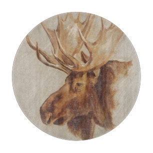 Western American Animal Study   Moose Portrait Cutting Board