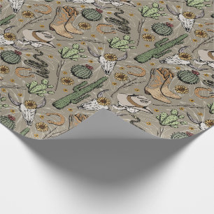 Western Americana Laughing Cowboy Skull and Cactus Wrapping Paper