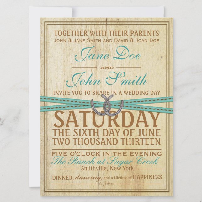 Western and Wood Wedding Invitation (Front)