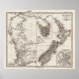 Western Australia Tasmania and New Zealand Poster