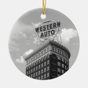 Western Auto Half Cylinder Building Ceramic Ornament
