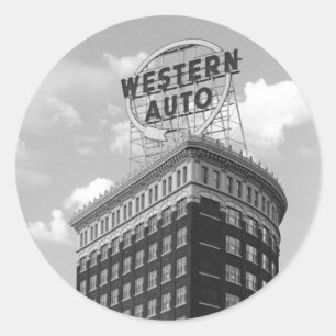 Western Auto Half Cylinder Building Classic Round Sticker
