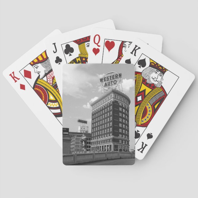 Western Auto Sign Architecture Black & White Photo Playing Cards (Back)