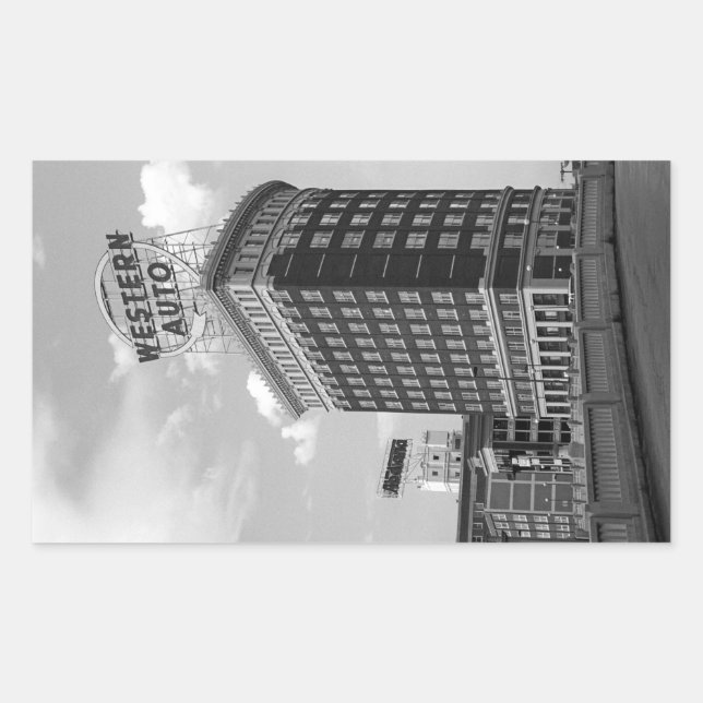 Western Auto Sign Black & White Architecture Photo Sticker (Front)