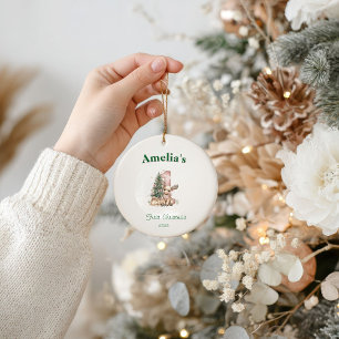 Western Baby Girl First Christmas Pink Ceramic Ornament