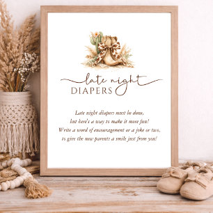 Western Baby Shower Game Late Night Diapers Sign