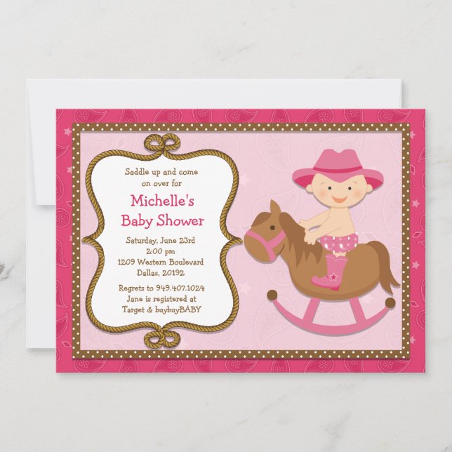 Western Baby Shower Invitation Cowgirl (Front)