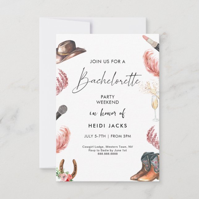 Western Bachelorette Party Invitation Rodeo Thème (Devant)