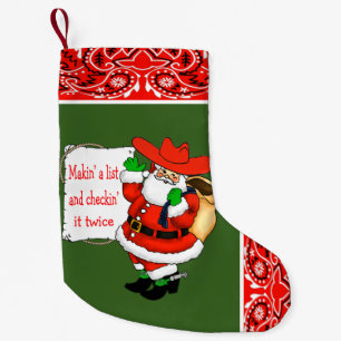 Western Bandana And Cowboy Santa Makin' A List Small Christmas Stocking