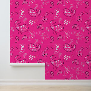 Western Bandana Paisley Pattern Bright Pink Wallpaper