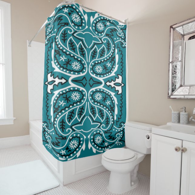 Western Bandana Print Any Colour Shower Curtain (In Situ)