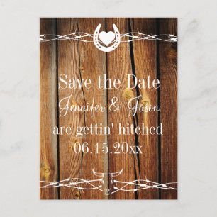 Western Barbed Wire Wood Save the Date Postcards