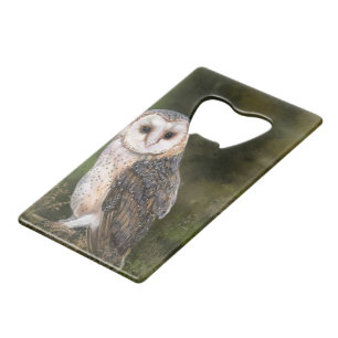 Western Barn Owl - Migned Watercolor Painting Art Credit Card Bottle Opener