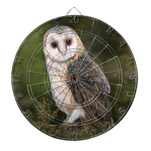Western Barn Owl - Migned Watercolor Painting Art  Dartboard