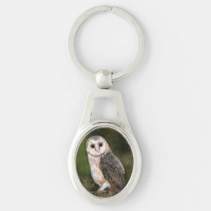 Western Barn Owl - Migned Watercolor Painting Art  Keychain