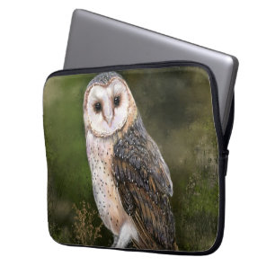 Western Barn Owl - Migned Watercolor Painting Art  Laptop Sleeve