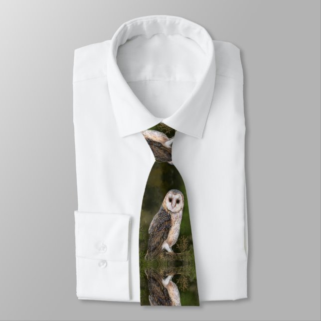 Western Barn Owl - Migned Watercolor Painting Art  Tie (Tied)