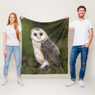 Western Barn Owl - Migned Watercolor Painting  Fleece Blanket