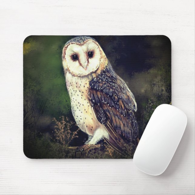 Western Barn Owl Mouse Pad Painting (With Mouse)