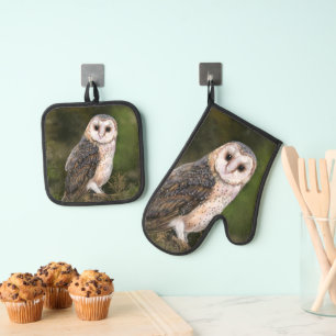 Western Barn Owl Oven Mitt & Pot Holder Set