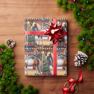 Western Barn Raccoon And Horse by Christmas Tree Wrapping Paper