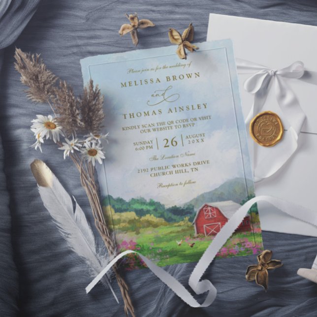 Western Barn Rustic Countryside Elegant Wedding Invitation (Creator Uploaded)