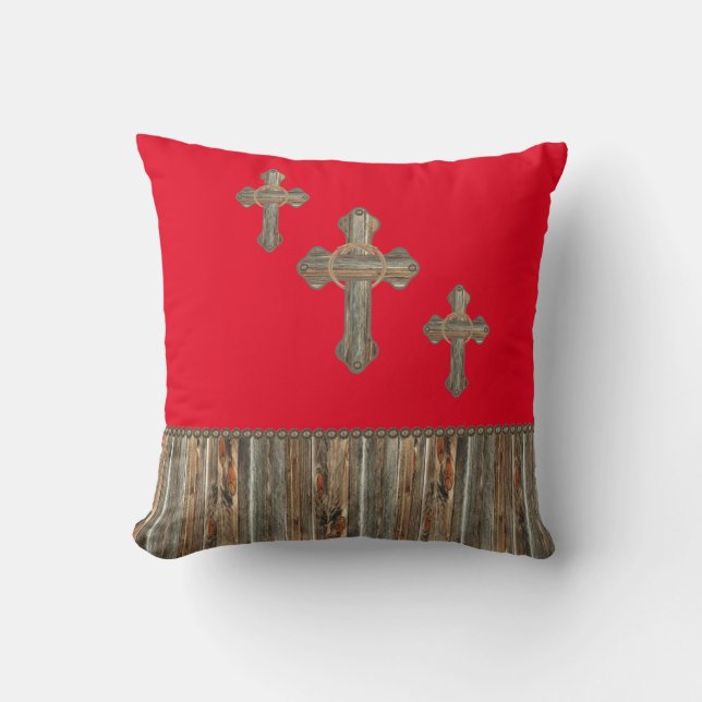 Western Barn Wood Crosses With Lassos And Conchos Throw Pillow (Front)