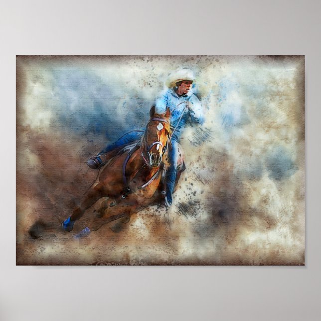 Western Barrel Racing Cowgirl Decoupage Poster (Front)