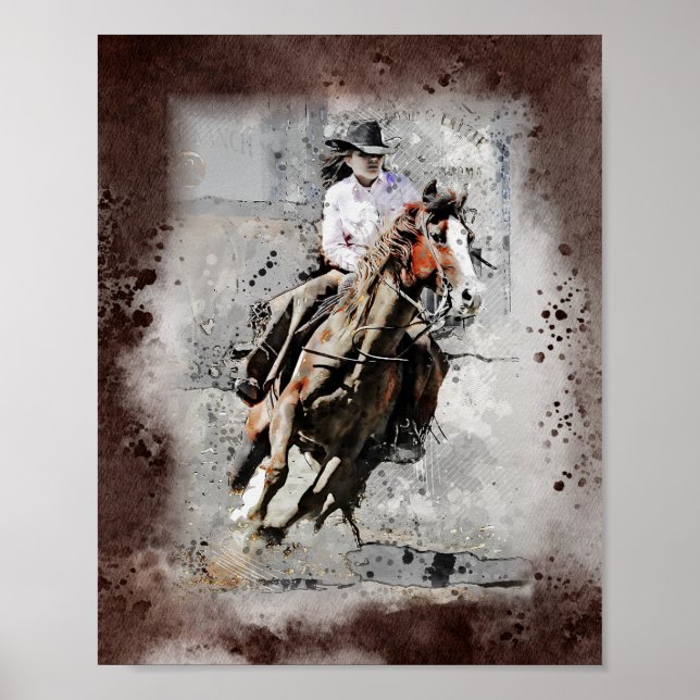 Western Barrel Racing Cowgirl Decoupage Print (Front)