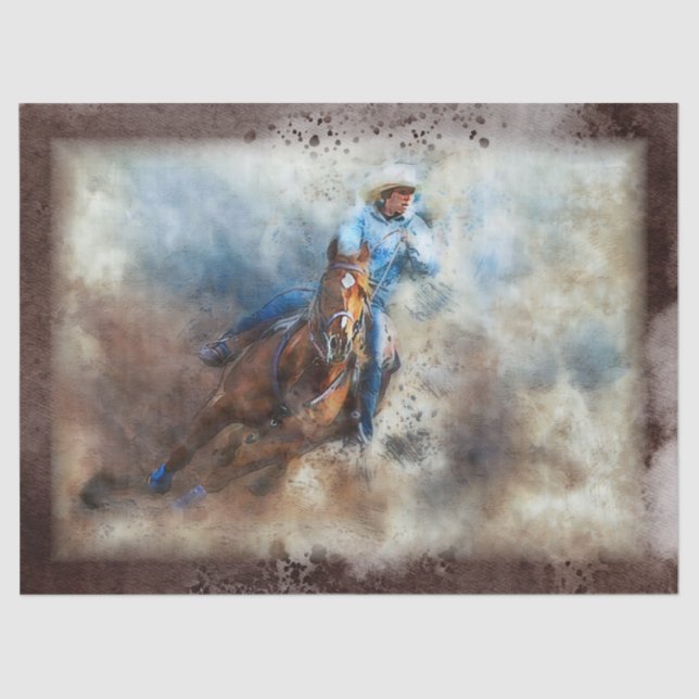 Western Barrel Racing Cowgirl Decoupage Tissue Paper (Front)