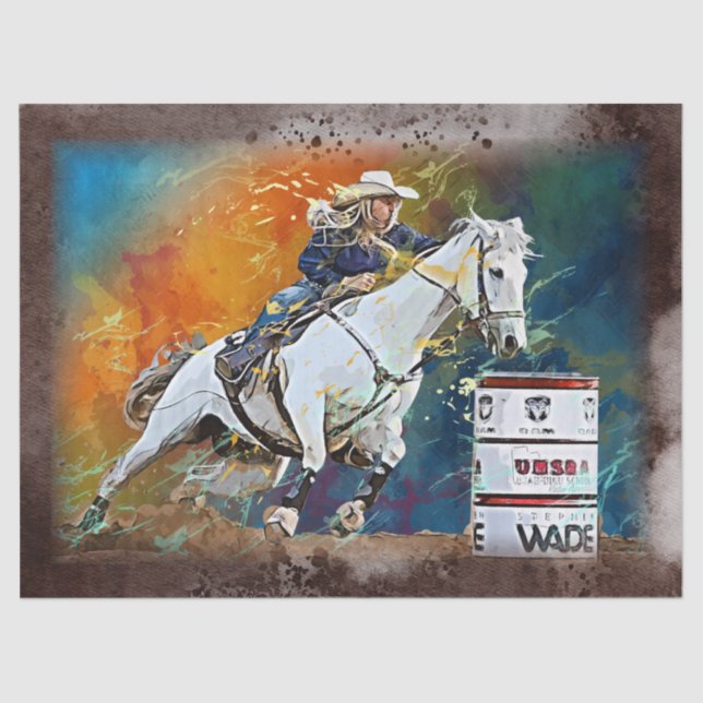 Western Barrel Racing Cowgirl Decoupage Tissue Paper (Front)