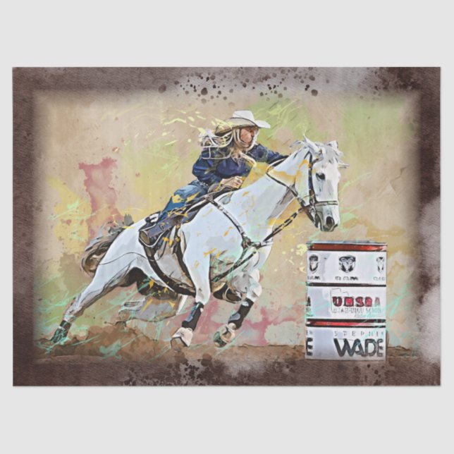 Western Barrel Racing Cowgirl Decoupage Tissue Paper (Front)