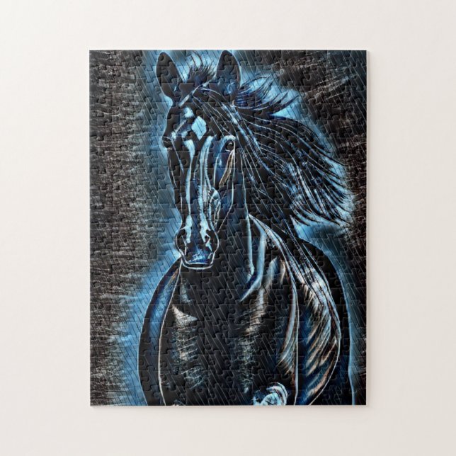 Western Beauty Wild Mustang Blue Tones Jigsaw Puzzle (Vertical)