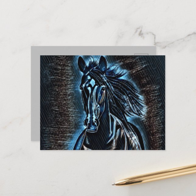 Western Beauty Wild Mustang Blue Tones Postcard (Front/Back In Situ)
