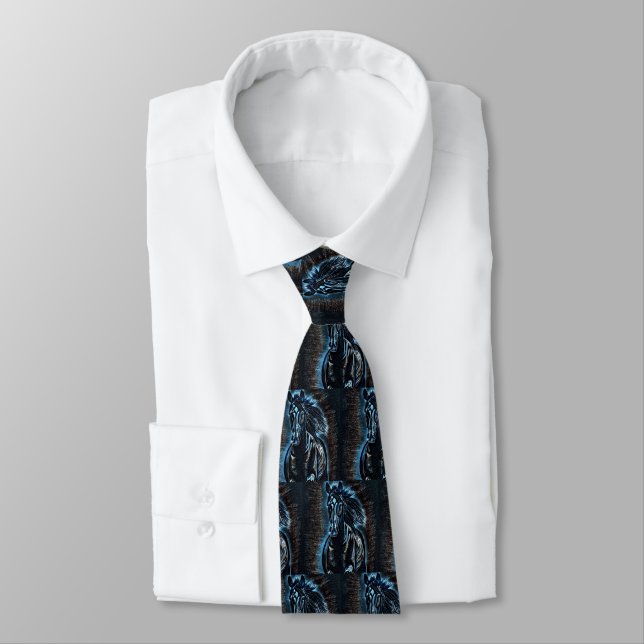 Western Beauty Wild Mustang Blue Tones Tie (Tied)
