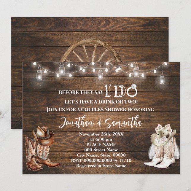 Western Before I do Country Boots Couples Shower Invitation (Front/Back)