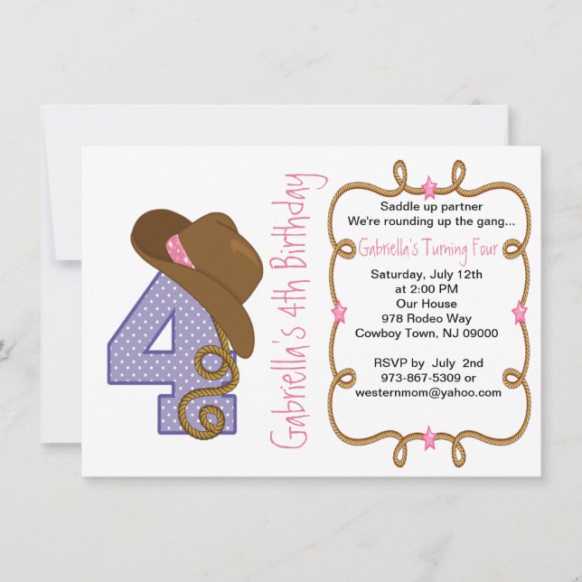 Western Big Four Girl Birthday Invitation (Front)